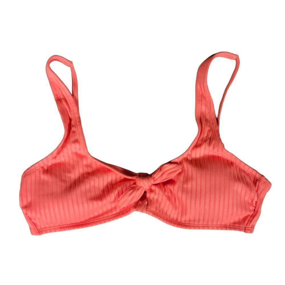 Xhilaration Juniors' Ribbed Cut Out Tie-Front Coral Bralette Bikini Top Sz XL